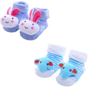 Mumslap Baby Boys' & Baby Girls' Ankle Length Cotton Blend Socks (Pack of 4), Blue & White