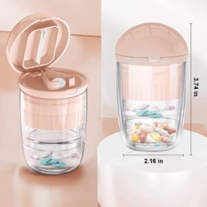 Pill Cutter and Grinder Travel Pill Box with Pill Cutter Drinking Cup 4 in 1 Pill Cutter with Two Built-in Pill Box for Large Pills, Vitamins, Cod Liver Oil, Supplements, Medication